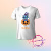 Playera blanca infantil para Halloween con diseño de stitc sobre calabaza.