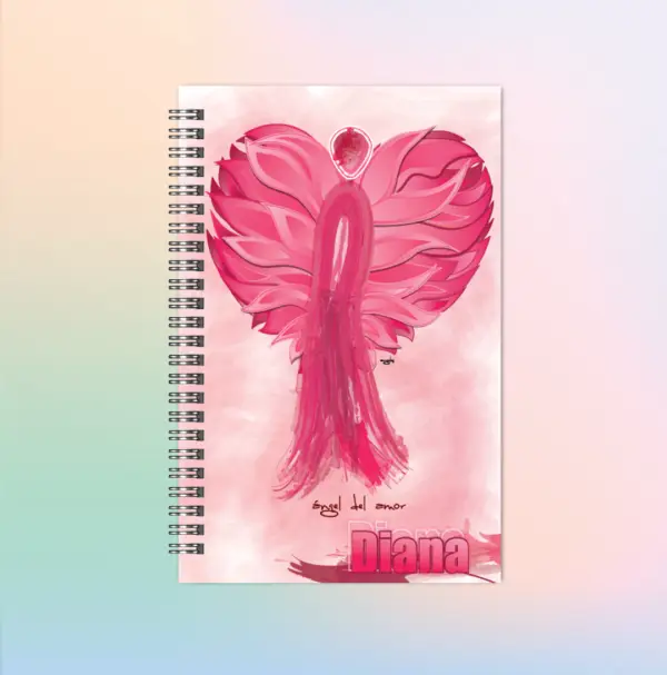 Libreta personalizada con ángel-b- en rosa y tapas duras